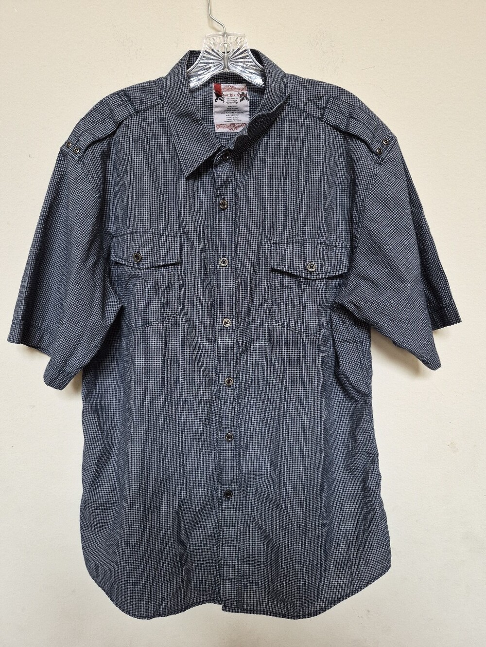 Men's Short Sleeve Check Button-Up Shirt - Blue Size 2XL
